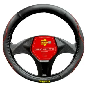 CUBRE VOLANTE MOMO NEGRO COSTURA ROJA Ø38CM