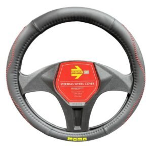 CUBRE VOLANTE MOMO NEGRO COSTURA ROJA Ø38CM