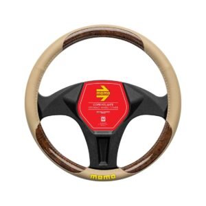 CUBRE VOLANTE MOMO BEIGE COMBINADO MADERA  Ø38CM