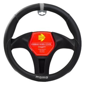 CUBRE VOLANTE  MOMO NEGRO DETALLE GRIS Ø38 CM