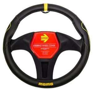 CUBRE VOLANTE  MOMO NEGRO/AMARILLO CON GRIP LATERAL Ø38CM