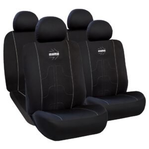 FUNDA CUBRE ASIENTOS MOMO NEGRO/GRIS (SET COMPLETO P/AUTO/SUV/PICK UP/ETC)