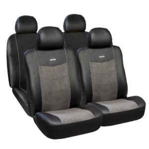 FUNDA CUBRE ASIENTOS MOMO PRO EN  PVC NEGRO CON GAMUZA GRIS (SET COMPLETO P/AUTO/SUV/PICK UP/ETC)