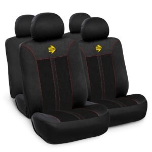 FUNDA CUBRE ASIENTOS MOMO NEGRO/ROJO CON FIBRA DE CARBONO (SET COMPLETO P/AUTO/SUV/PICK UP/ETC)