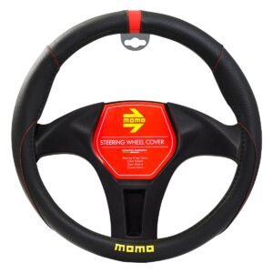 CUBRE VOLANTE  MOMO NEGRO DETALLE ROJO Ø38CM