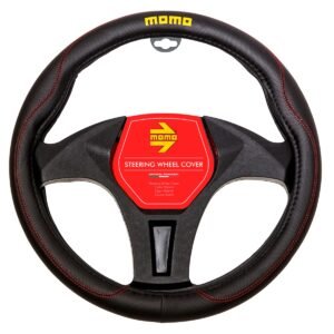 CUBRE VOLANTE  MOMO NEGRO COSTURA ROJA Ø38CM