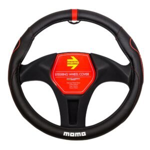 CUBRE VOLANTE MOMO NEGRO/ROJO CON GRIP LATERAL Ø38CM