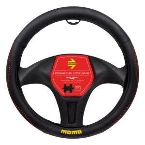 CUBRE VOLANTE MOMO NEGRO COSTURA ROJA Ø38CM