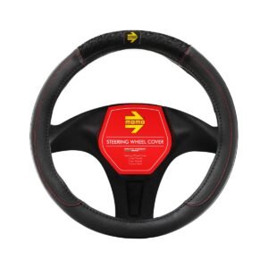 CUBRE VOLANTE MOMO  NEGRO COSTURA ROJA GRIP SUPERIOR Ø38CM