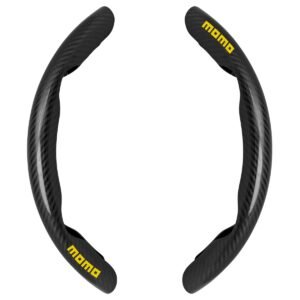CUBRE VOLANTE MOMO GRIPS APLIQUE TIPO FIBRA DE CARBONO NEGRO (2 PIEZAS)