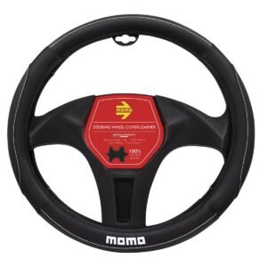 CUBRE VOLANTE MOMO CUERO NEGRO/BLANCO Ø38CM